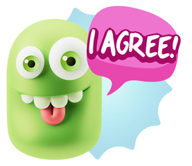 3d Illustration Laughing Character Emoji Expression saying I Agr