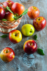 Ripe apples in the basket, top view