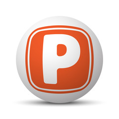 Orange Parking icon on white ball