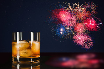 Whiskey and celebration colorful fireworks