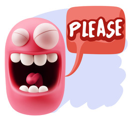 3d Illustration Laughing Character Emoji Expression saying Pleas