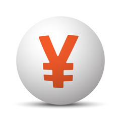 Orange Yen icon on white ball
