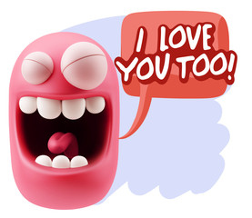 3d Illustration Laughing Character Emoji Expression saying I Lov