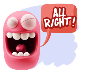 3d Rendering Smile Character Emoticon Expression saying All Righ