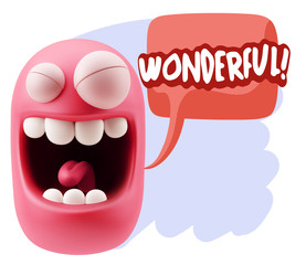 3d Rendering Smile Character Emoticon Expression saying Wonderfu