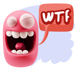 3d Rendering Smile Character Emoticon Expression saying WTF with