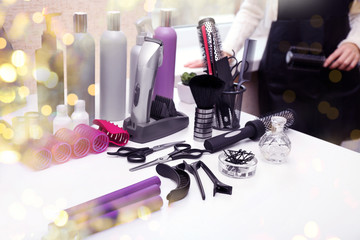 Professional hairdresser and her tools