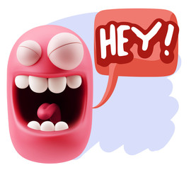 3d Illustration Laughing Character Emoji Expression saying Hey w