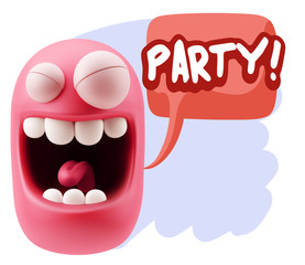 3d Rendering Smile Character Emoticon Expression saying Party wi