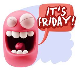 3d Rendering Smile Character Emoticon Expression saying It's Fri