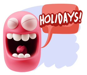 3d Rendering Smile Character Emoticon Expression saying Holidays