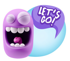 3d Rendering Smile Character Emoticon Expression saying Let'S Go