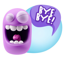 3d Rendering Smile Character Emoticon Expression saying Bye Bye