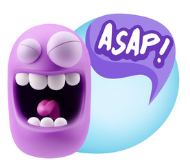 3d Illustration Laughing Character Emoji Expression saying Asap