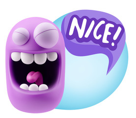 3d Rendering Smile Character Emoticon Expression saying Nice wit