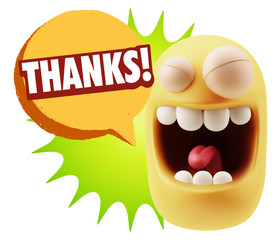 3d Rendering Smile Character Emoticon Expression saying Thanks w