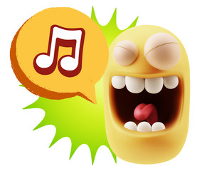 3d Rendering Smile Character Emoticon Expression saying Music No