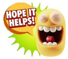 3d Illustration Laughing Character Emoji Expression saying Hope