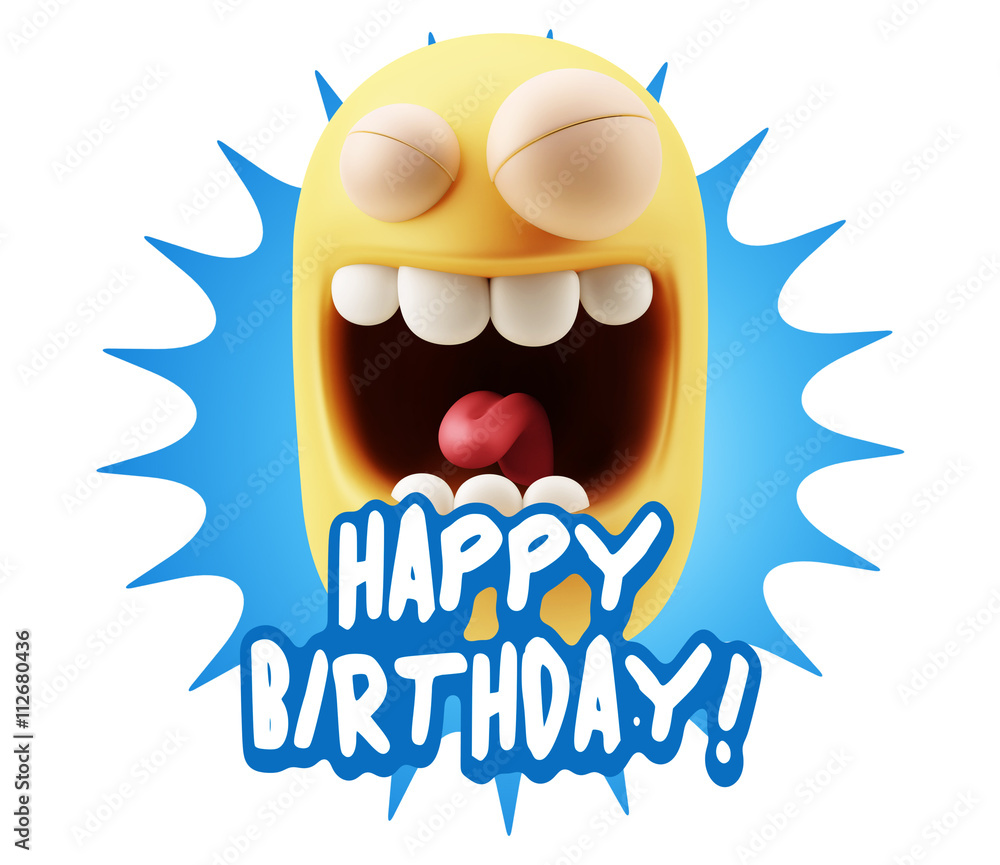 Fototapete 3d Rendering Smile Character Emoticon Expression saying Happy Bi