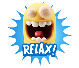 3d Rendering Smile Character Emoticon Expression saying Relax wi