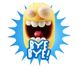 3d Rendering Smile Character Emoticon Expression saying Bye Bye