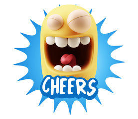 3d Rendering Smile Character Emoticon Expression saying Cheers w