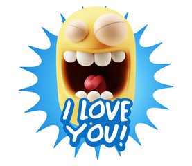 3d Rendering Smile Character Emoticon Expression saying I Love Y