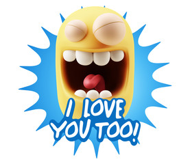 3d Illustration Laughing Character Emoji Expression saying I Lov