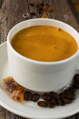 Cup of espresso coffee, close up