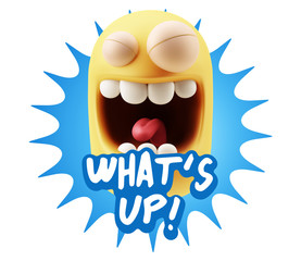 3d Rendering Smile Character Emoticon Expression saying What'S U
