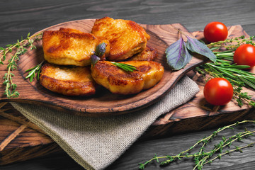 Meat fried pork steak