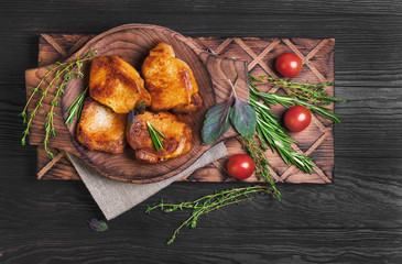 Meat fried pork steak