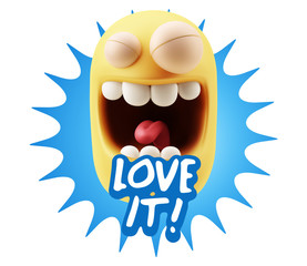 3d Rendering Smile Character Emoticon Expression saying I Love I