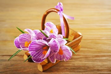 Beautiful composition with fresh flowers on wooden table