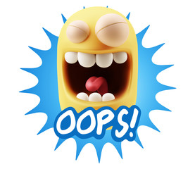 3d Rendering Smile Character Emoticon Expression saying Oops wit