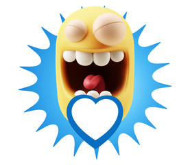 3d Rendering Smile Character Emoticon Expressing Love with a Hea