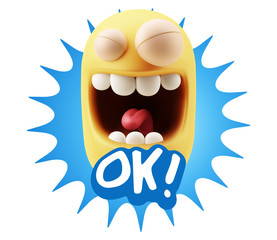 3d Rendering Smile Character Emoticon Expression saying Ok with