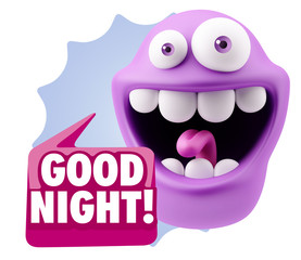 3d Rendering Smile Character Emoticon Expression saying Good Nig