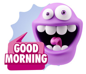 3d Rendering Smile Character Emoticon Expression saying Good Mor