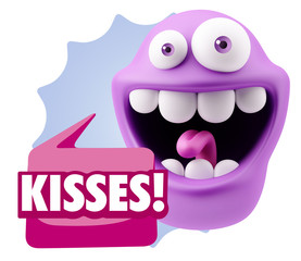 3d Rendering Smile Character Emoticon Expression saying Kisses w