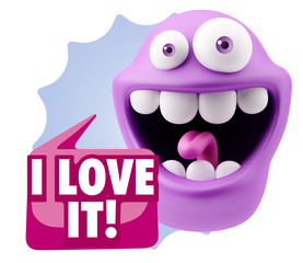 3d Rendering Smile Character Emoticon Expression saying I Love I