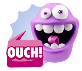 3d Illustration Laughing Character Emoji Expression saying Ouch
