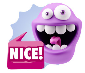 3d Rendering Smile Character Emoticon Expression saying Nice wit