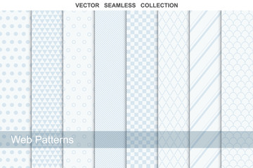 Geometric seamless patterns in soft colors.