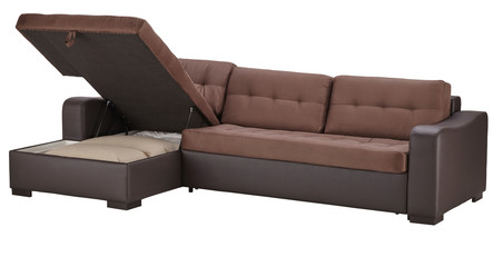 Brown leather corner couch bed