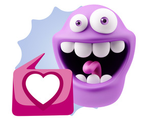 3d Rendering Smile Character Emoticon Expressing Love with a Hea