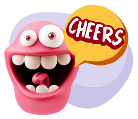 3d Rendering Smile Character Emoticon Expression saying Cheers w