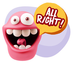 3d Rendering Smile Character Emoticon Expression saying All Righ