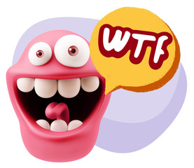 3d Rendering Smile Character Emoticon Expression saying WTF with