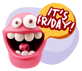 Obraz premium 3d Rendering Smile Character Emoticon Expression saying It's Fri